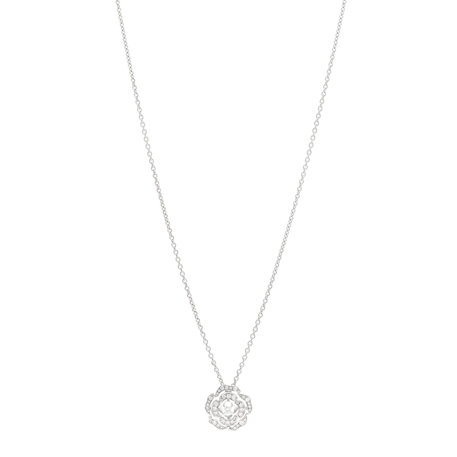 Chanel 18K White Gold Diamond Bouton de Camelia Pendant Necklace 1 of 5