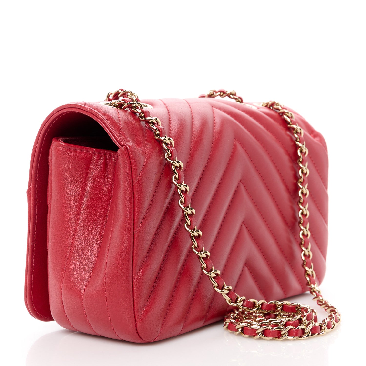 Chanel Calfskin Chevron Quilted Mini Statement Flap Red 3 of 12