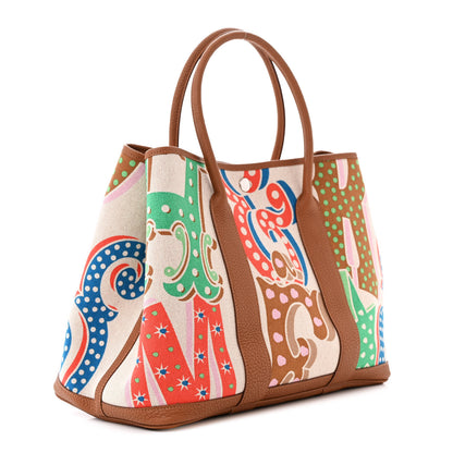 Hermes Toile Negonda H Plume Garden Party 36 MM Tote Capucine Ecru Gold 3 of 11