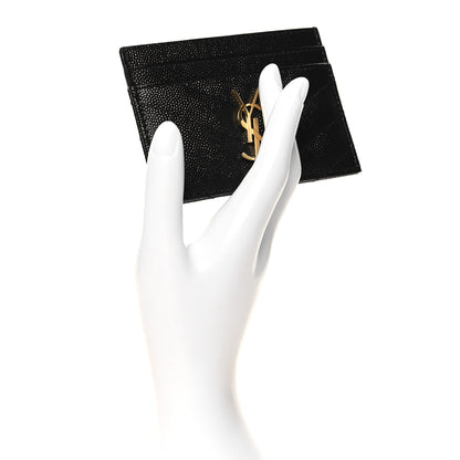 Saint Laurent Grain De Poudre Matelasse Chevron Monogram Credit Card Case Black 2 of 8