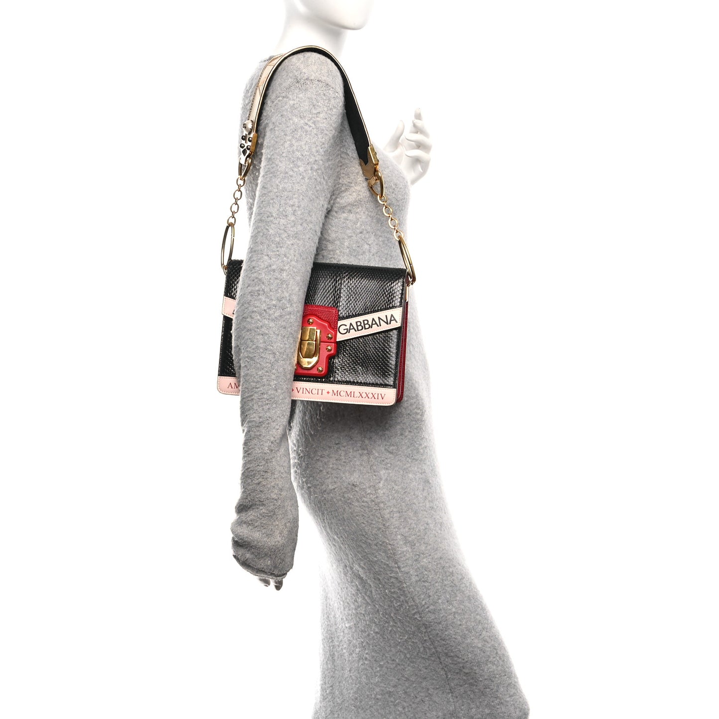 Snakeskin Calfskin Lucia Amore Shoulder Bag Black