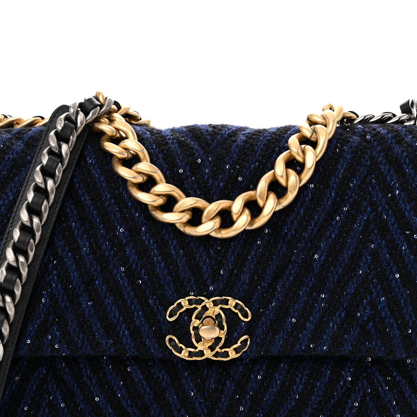 Tweed Sequin Quilted Large Chanel 19 Flap Blue Multicolor