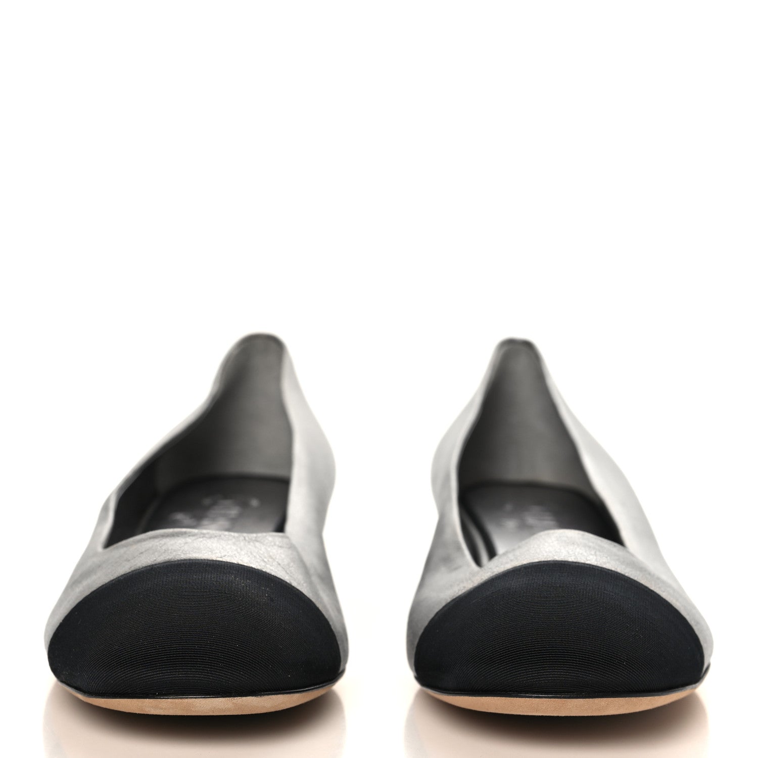 Chanel Metallic Calfskin Grosgrain Cap Toe CC Ballerina Flats 40 Silver Black 3 of 9
