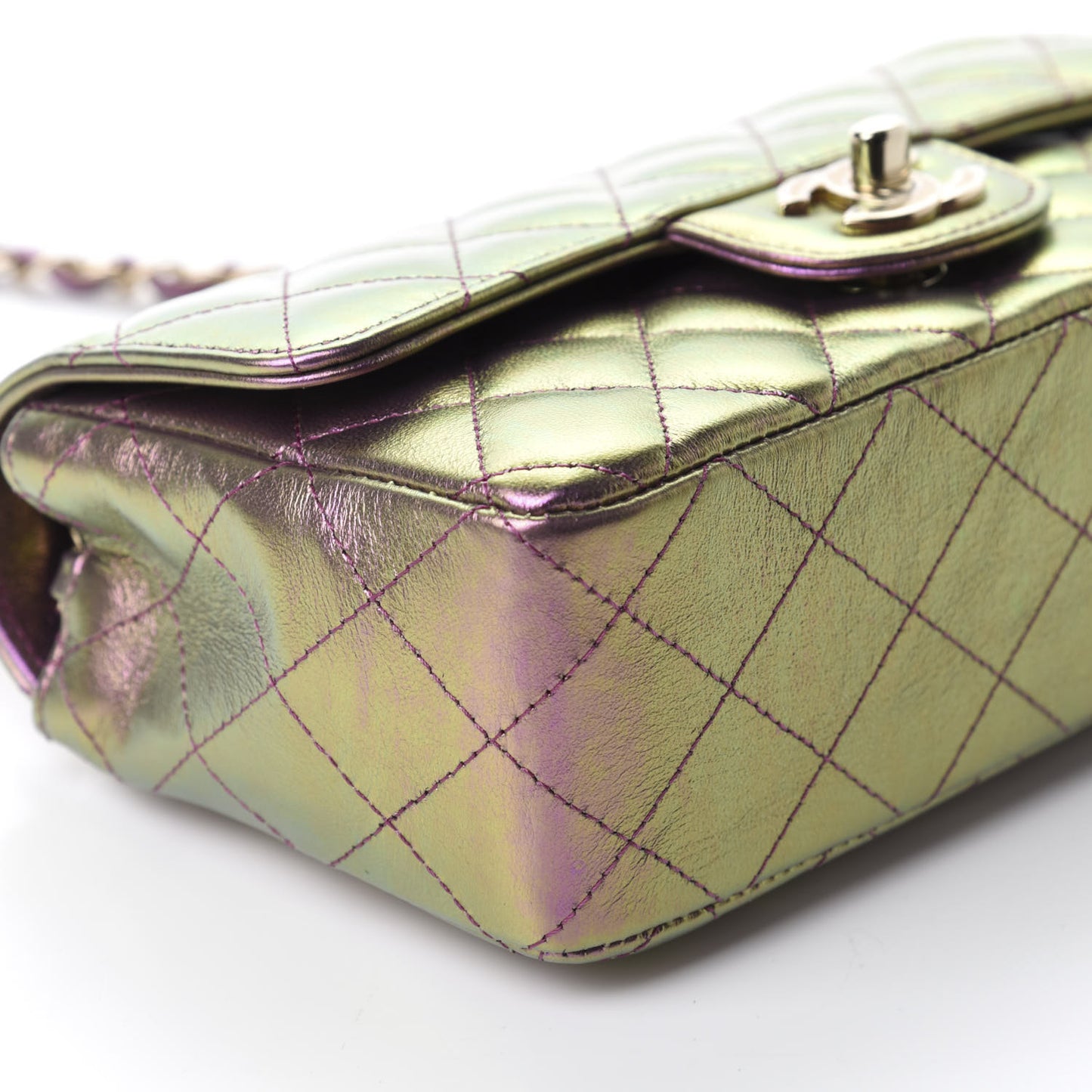 Iridescent Lambskin Quilted Mini Rectangular Flap Purple