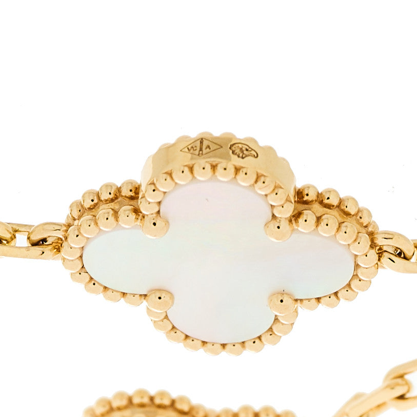 18K Yellow Gold Mother of Pearl 5 Motifs Vintage Alhambra Bracelet