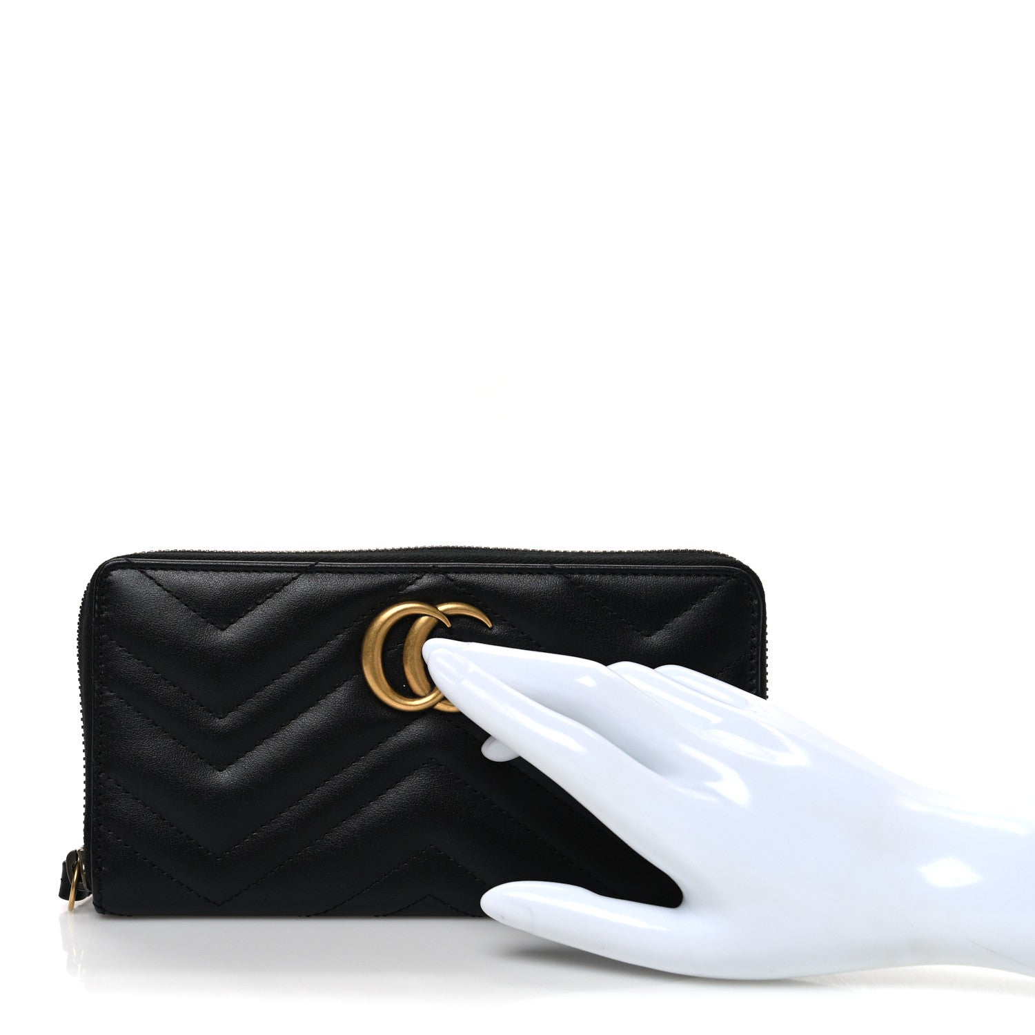 Gucci Calfskin Matelasse GG Marmont Zip Around Wallet Black Black 2 of 8