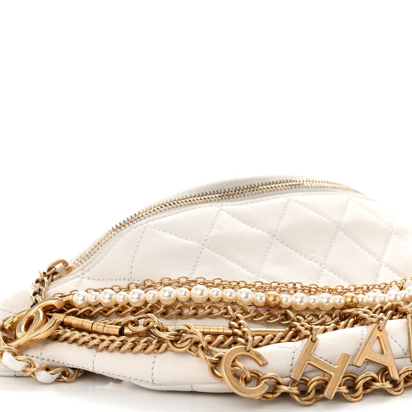 Lambskin Quilted All About Chains Waist Belt Bag White