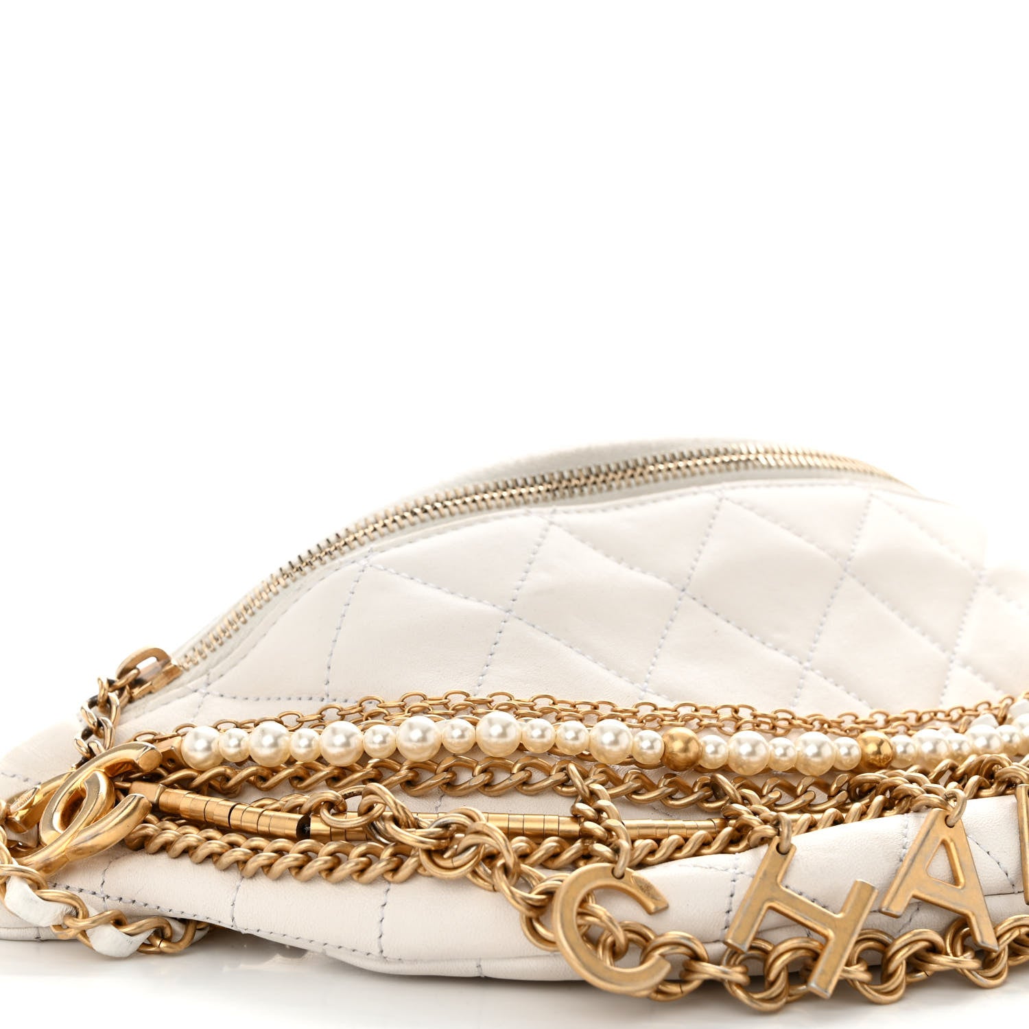 Chanel Lambskin Quilted All About Chains Waist Belt Bag White 8 of 11
