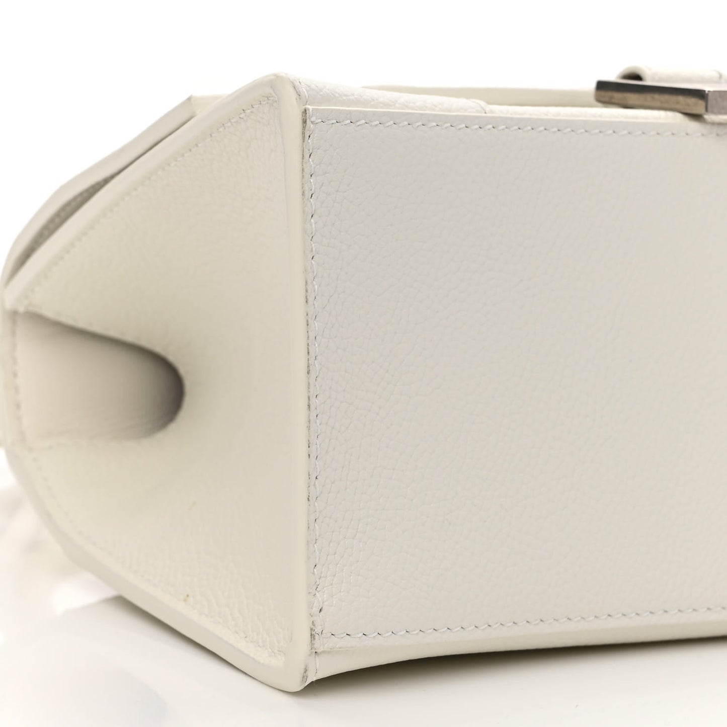 Grained Calfskin Small Hourglass Top Handle Bag White