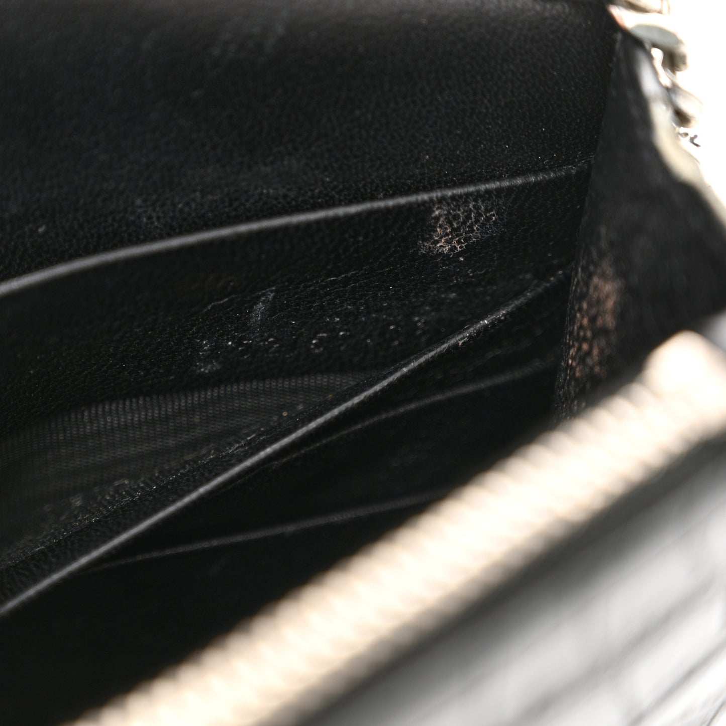 Calfskin Crocodile Embossed Kate Monogram Tassel Chain Wallet Black