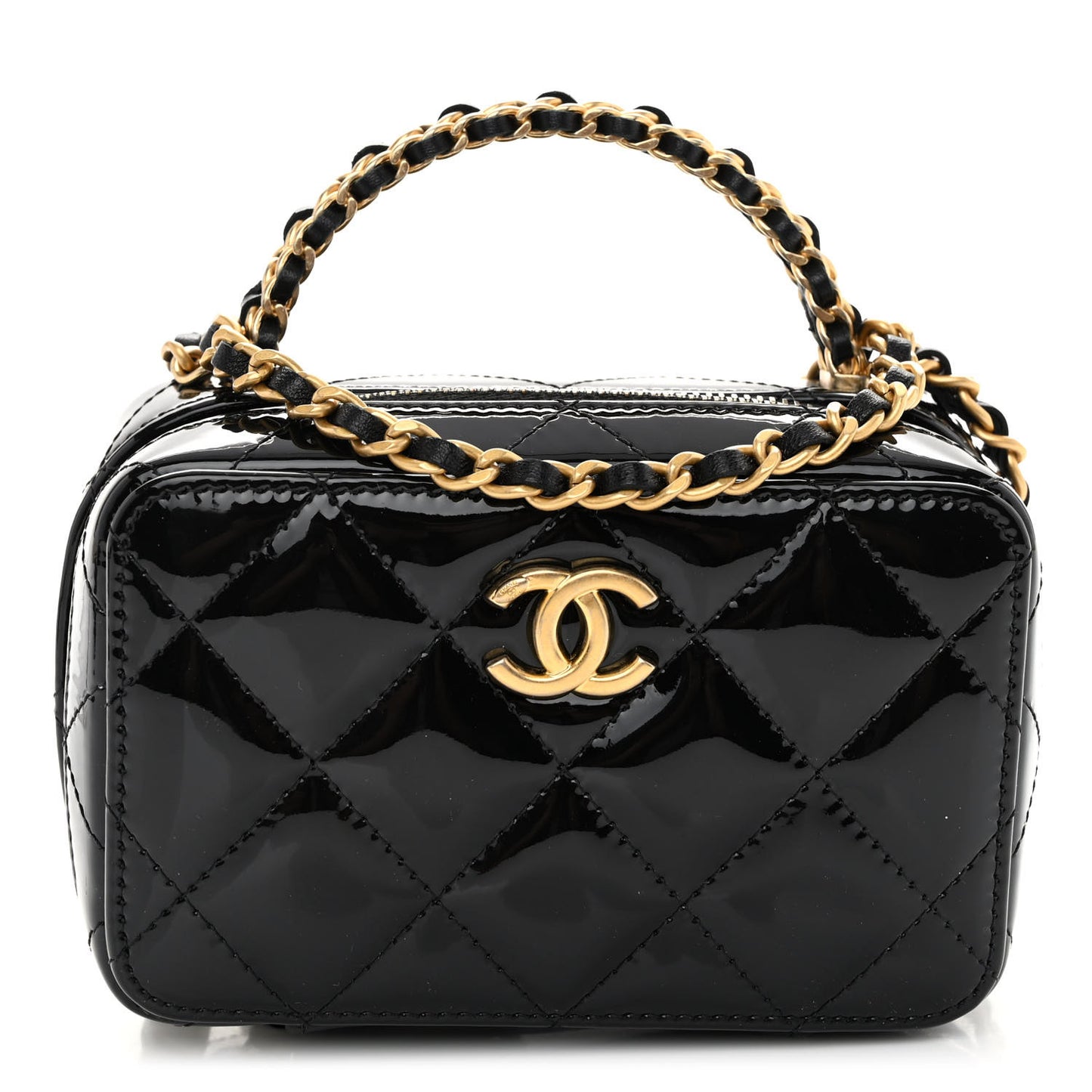 Patent Quilted Mini Pick Me Up Vanity Case Black