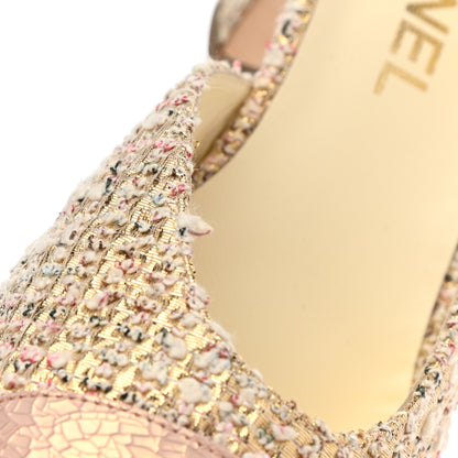 Chanel Tweed Cap Toe CC Slingback Pumps 39 Pink White 9 of 10
