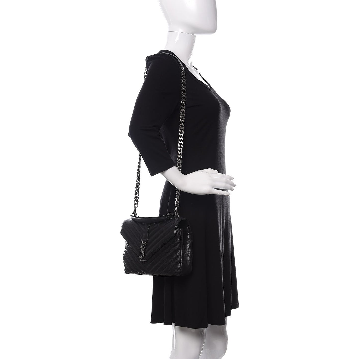 Sheepskin Matelasse Chevron Monogram Medium College Bag Black
