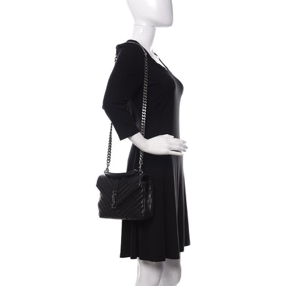Saint Laurent Sheepskin Matelasse Chevron Monogram Medium College Bag Black 2 of 15