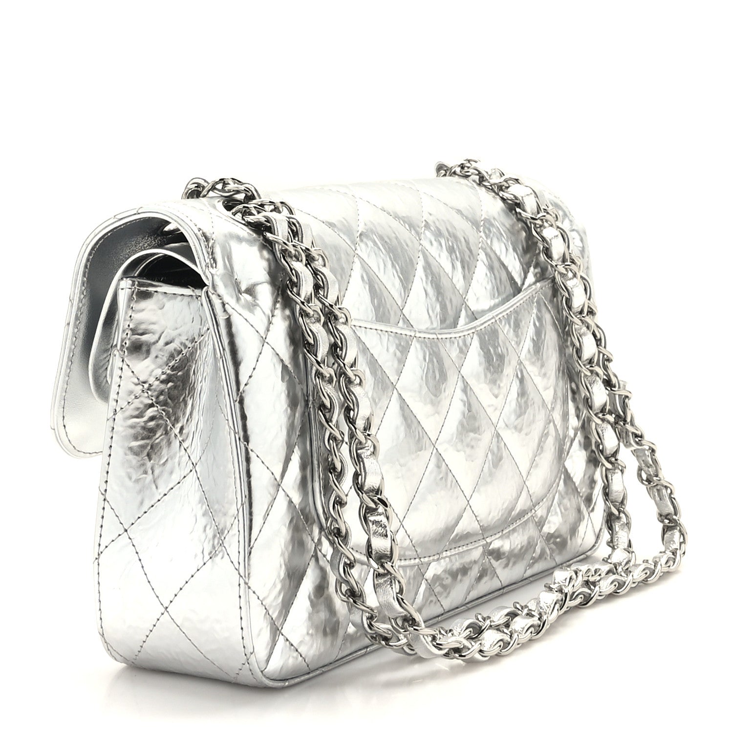 Chanel Hammered Metallic Calfskin Quilted Small Double Flap Silver 3 of 10