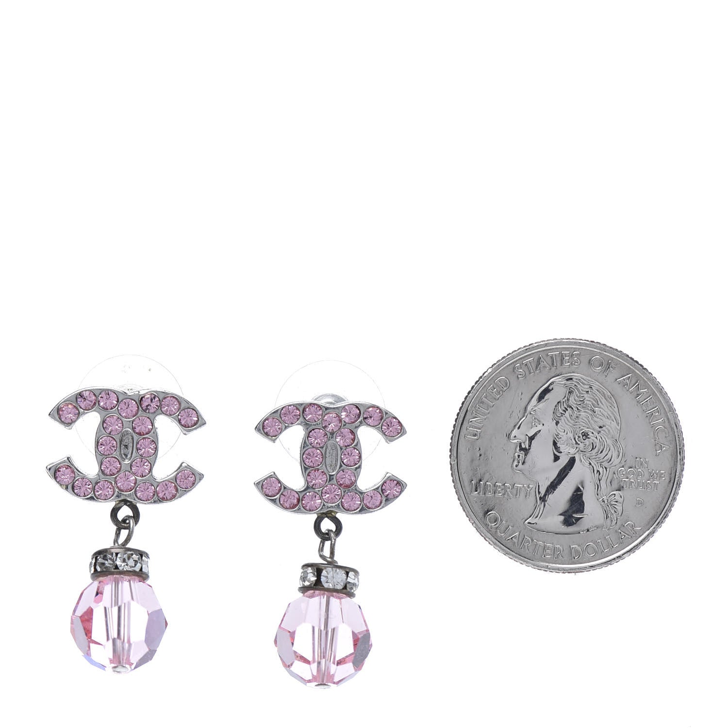Chanel Crystal CC Drop Earrings Pink Ruthenium 2 of 4