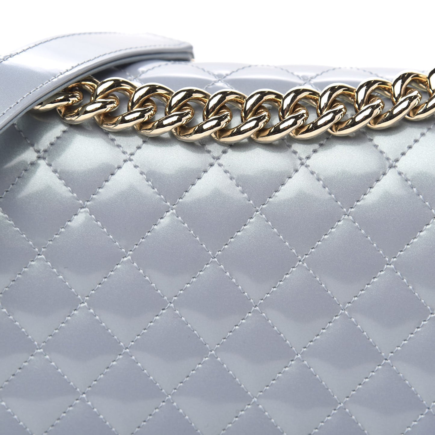 Iridescent Glazed Calfskin Quilted New Medium Boy Flap Light Blue