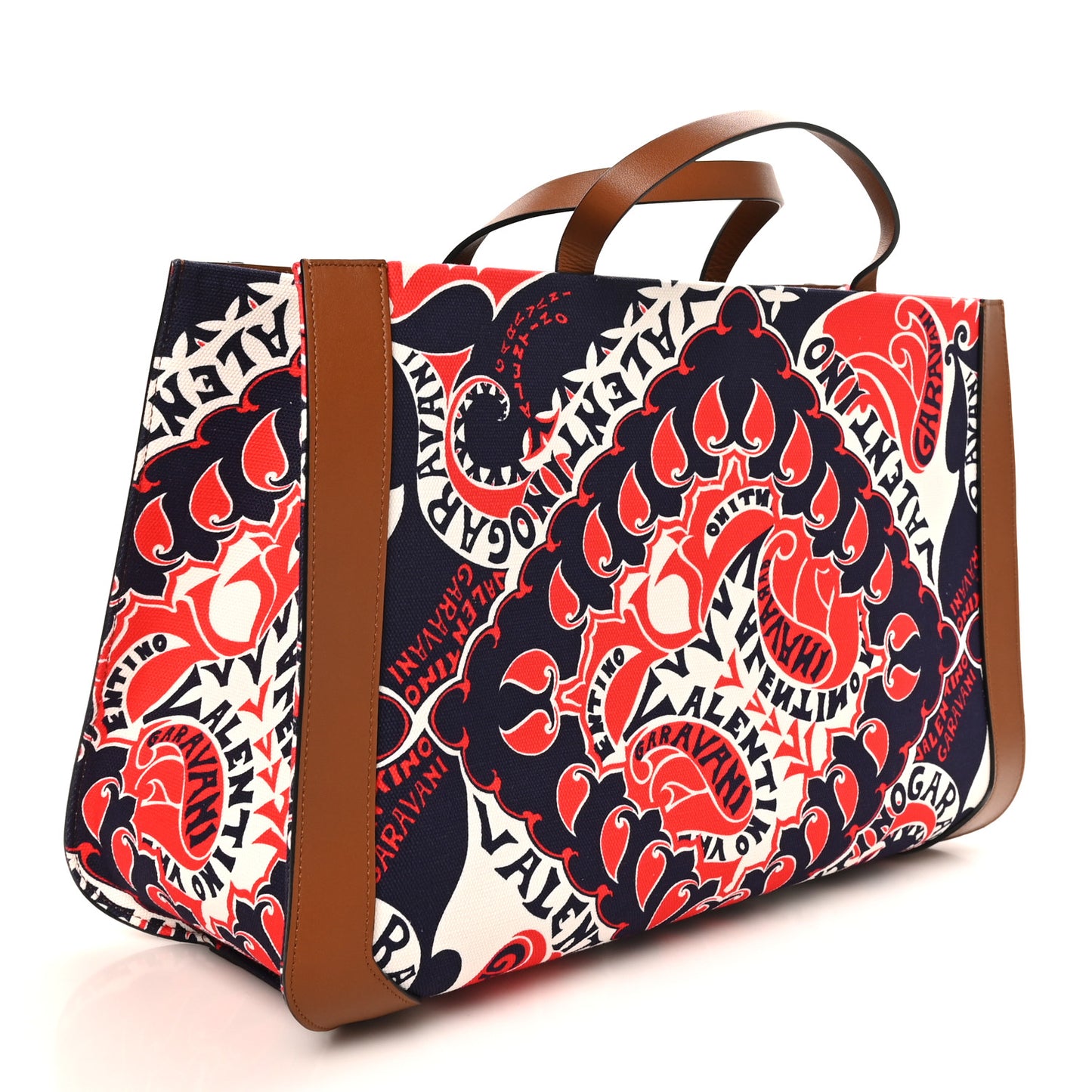 Canvas Calfskin Large Vlogo Manifesto Bandana Print Tote Red Multicolor
