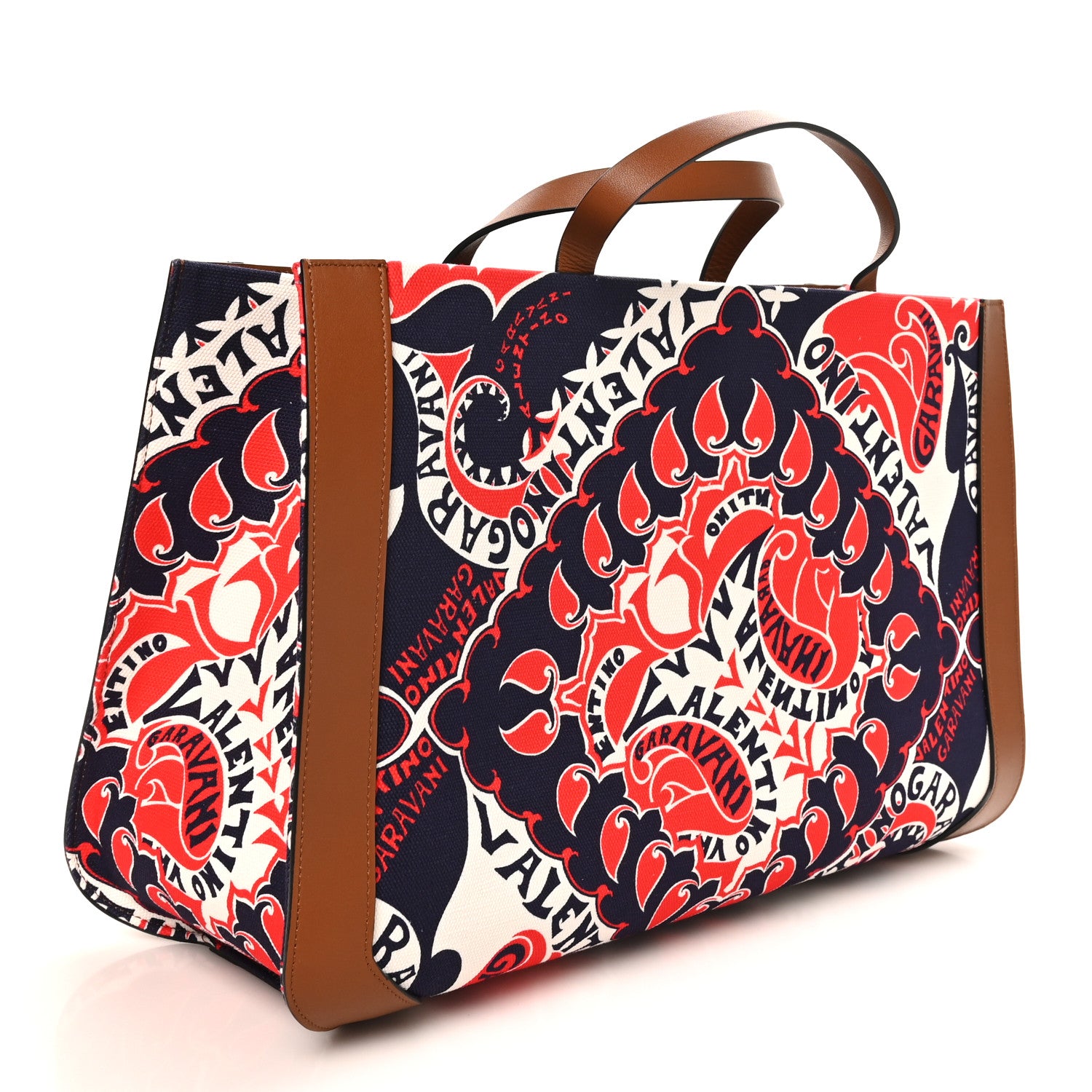 Valentino Garavani Canvas Calfskin Large Vlogo Manifesto Bandana Print Tote Red Multicolor 3 of 9