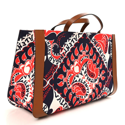 Valentino Garavani Canvas Calfskin Large Vlogo Manifesto Bandana Print Tote Red Multicolor 3 of 9