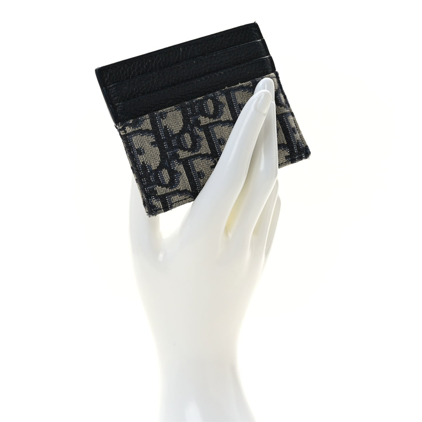 CHRISTIAN DIOR Grained Calfskin Oblique Card Holder Black