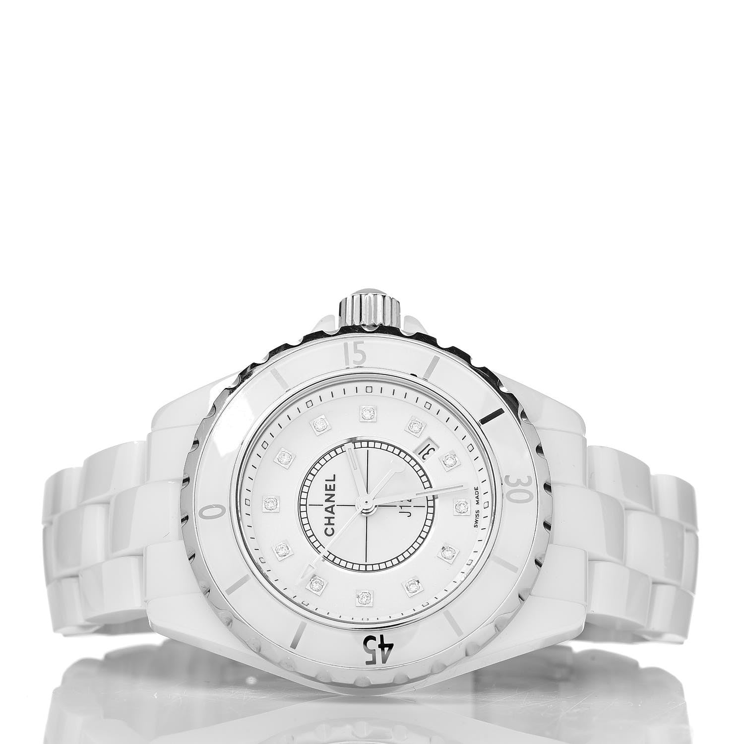 Chanel Stainless Steel Ceramic Diamond 33mm J12 Quartz Watch White 3 of 7