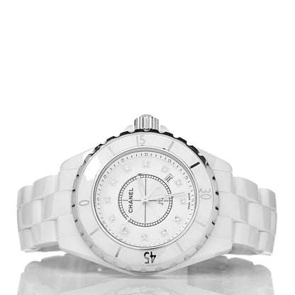 Chanel Stainless Steel Ceramic Diamond 33mm J12 Quartz Watch White 3 of 7
