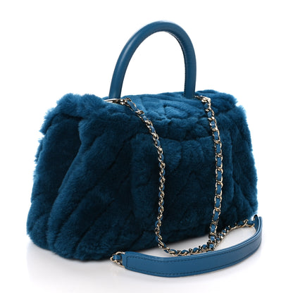 Chanel Shearling Lambskin Chevron Quilted Mini Coco Handle Flap Turquoise 3 of 11