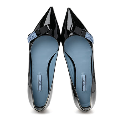 Prada Vernice Logo Bow Ballerina Flats 40.5 Black 2 of 9
