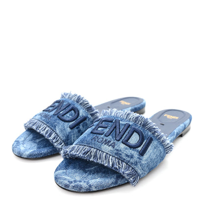 Fendi Denim Womens Sunshine Slide Sandals 37 Blue 4 of 9