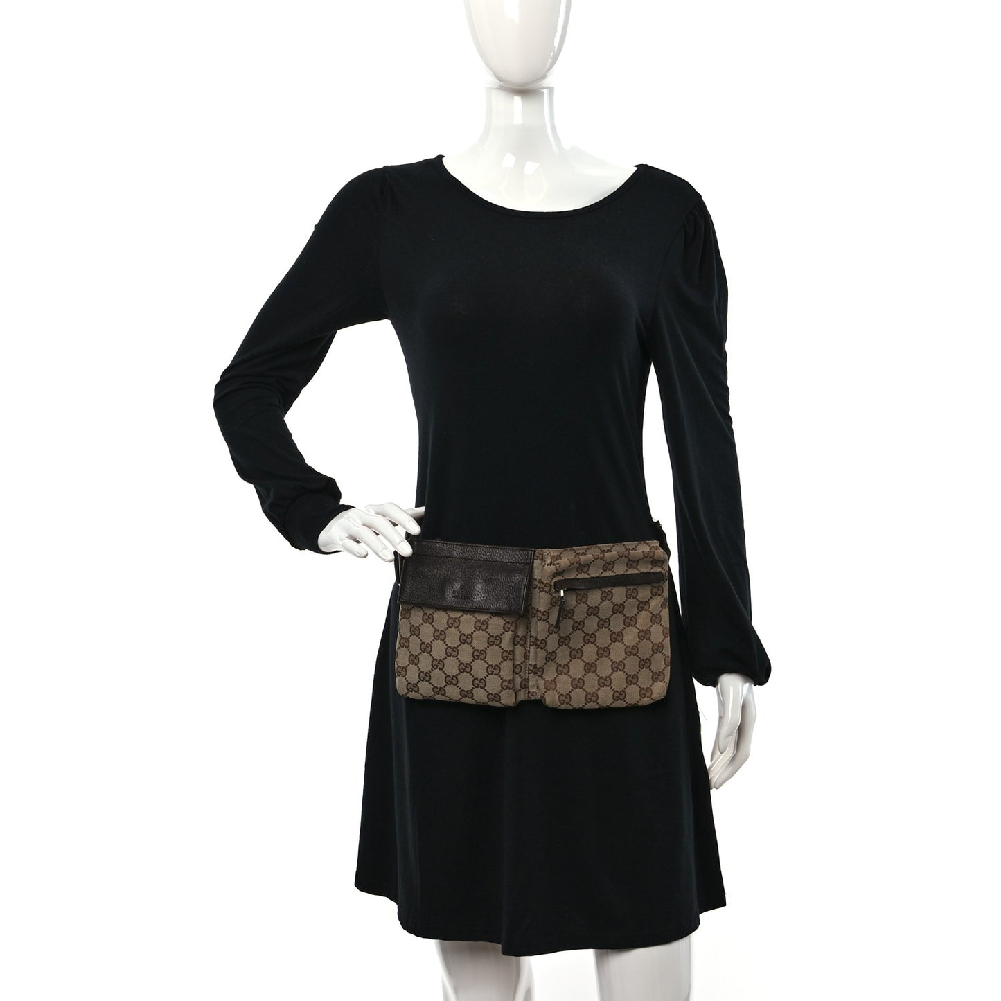 GG Monogram Double Pocket Belt Bag Dark Brown