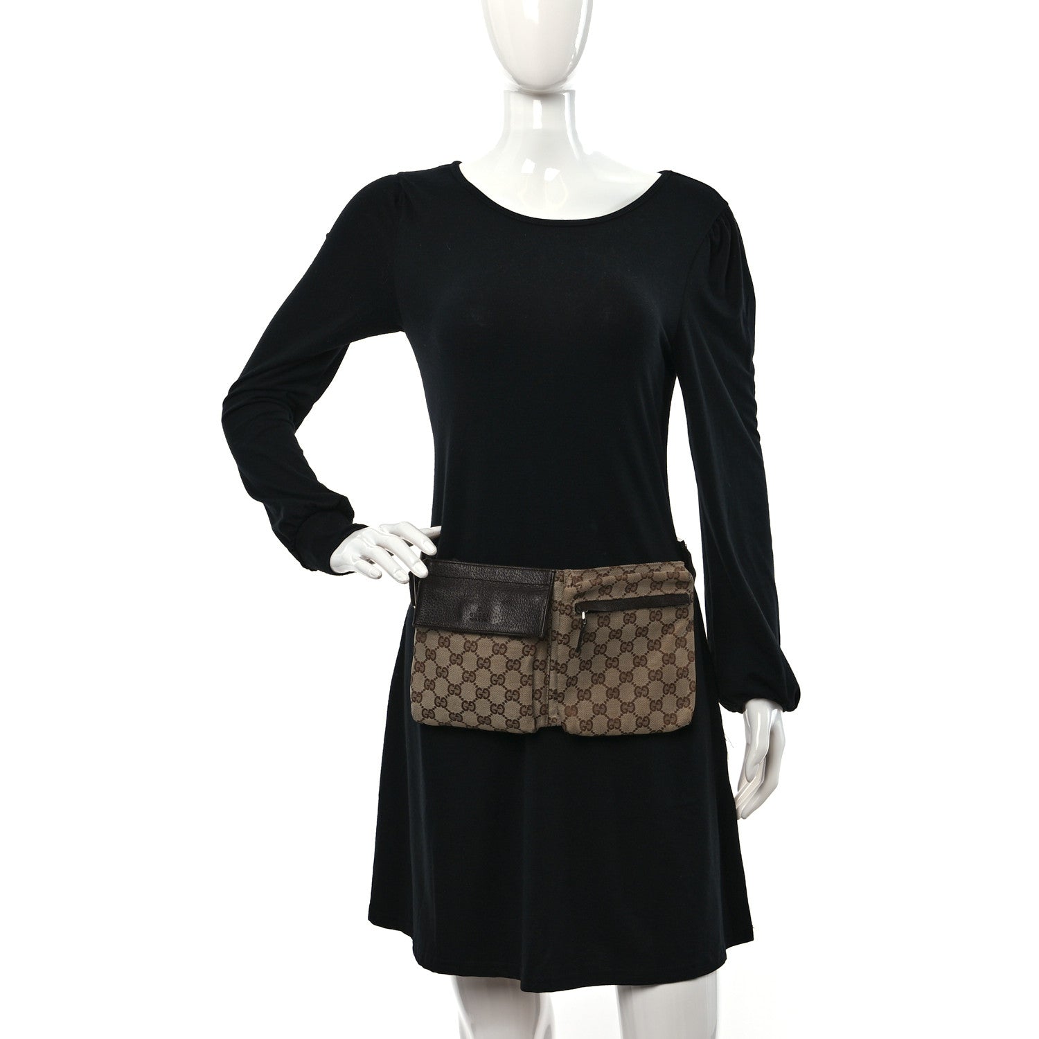Gucci GG Monogram Double Pocket Belt Bag Dark Brown 2 of 9