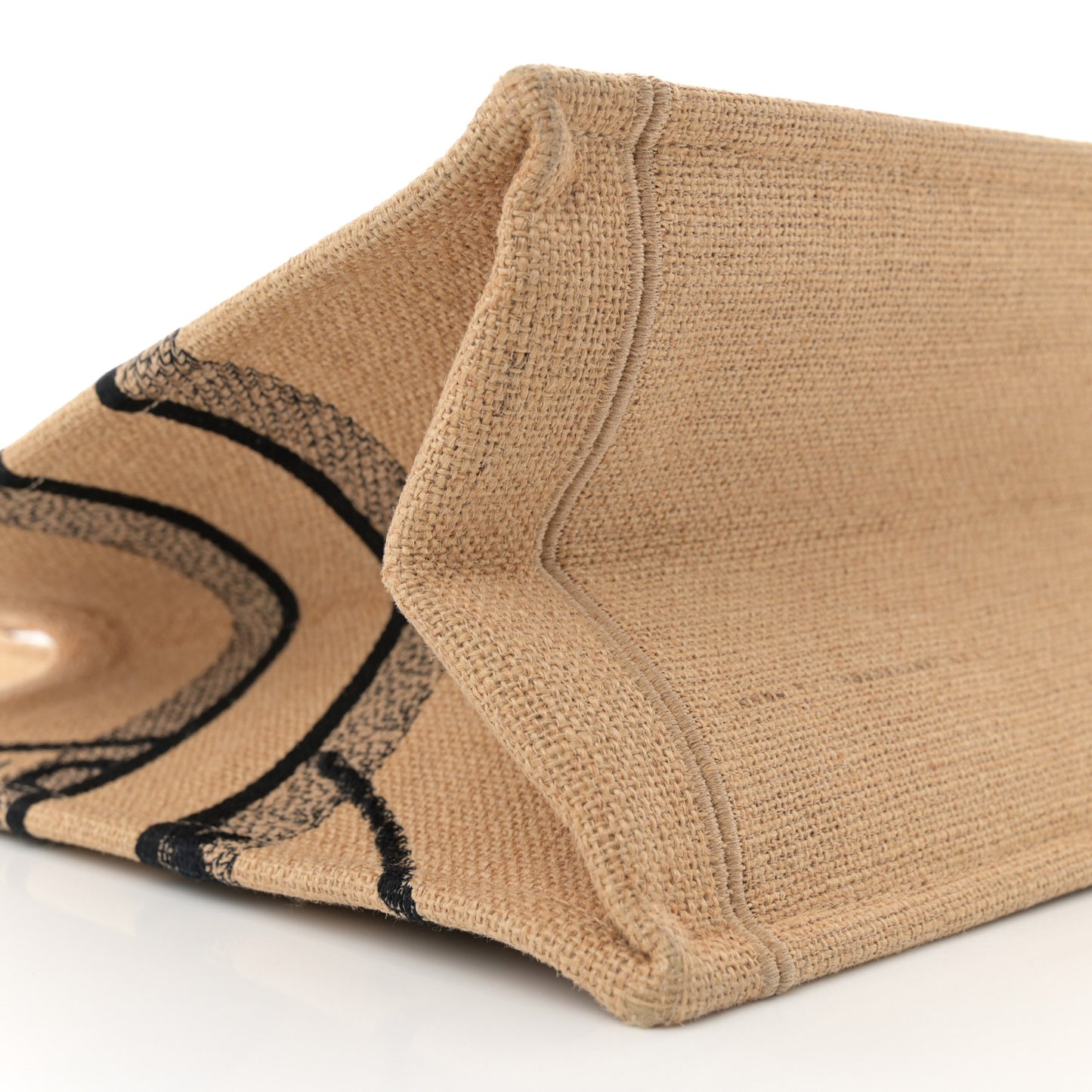 Canvas Jute Embroidered Medium Book Tote Black Beige