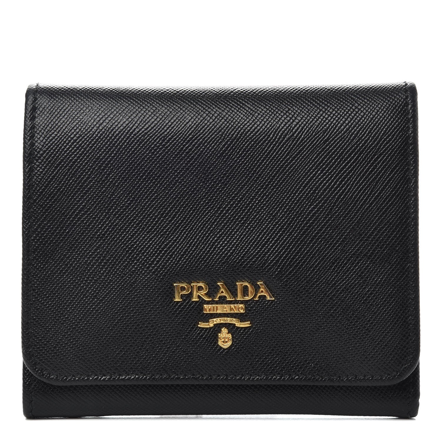 Prada Saffiano Metal Tri-Fold Wallet Black 1 of 6