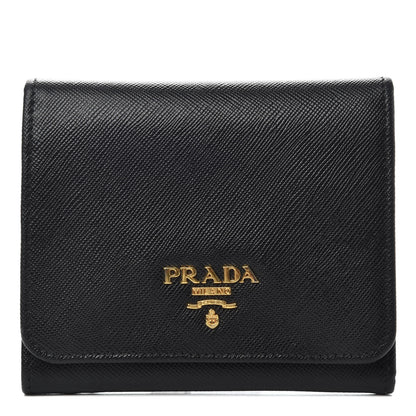 Prada Saffiano Metal Tri-Fold Wallet Black 1 of 6