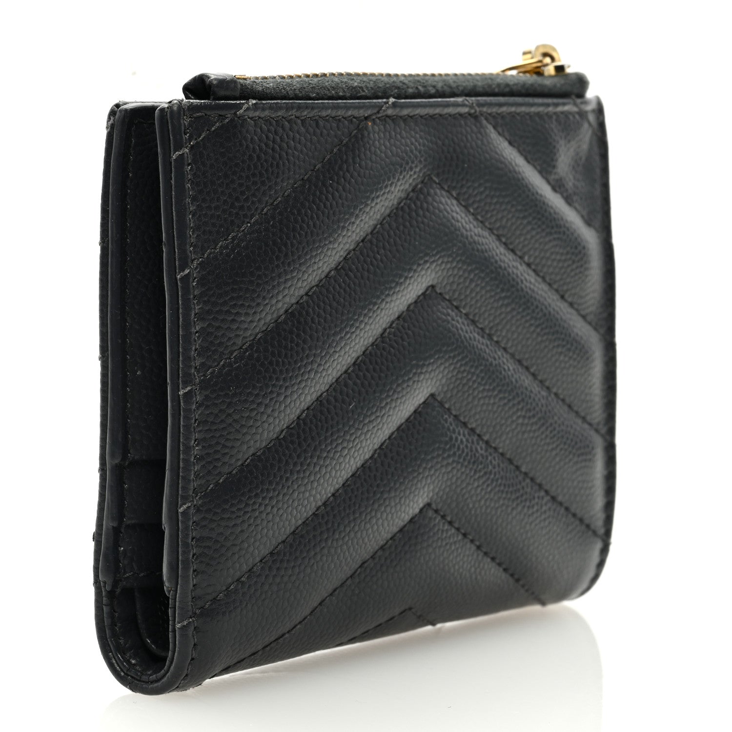 Saint Laurent Grain De Poudre Matelasse Chevron Monogram Zipped Card Case Dark Smog 3 of 6