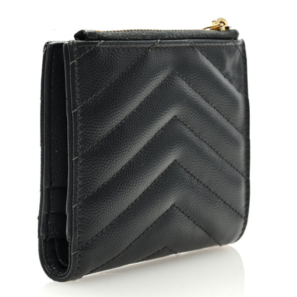 Saint Laurent Grain De Poudre Matelasse Chevron Monogram Zipped Card Case Dark Smog 3 of 6