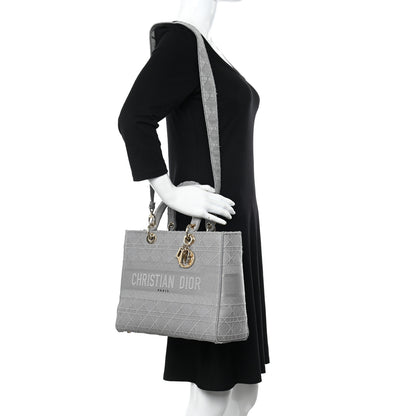 Christian Dior Canvas Embroidered Cannage Lady D-Lite Gray 2 of 16