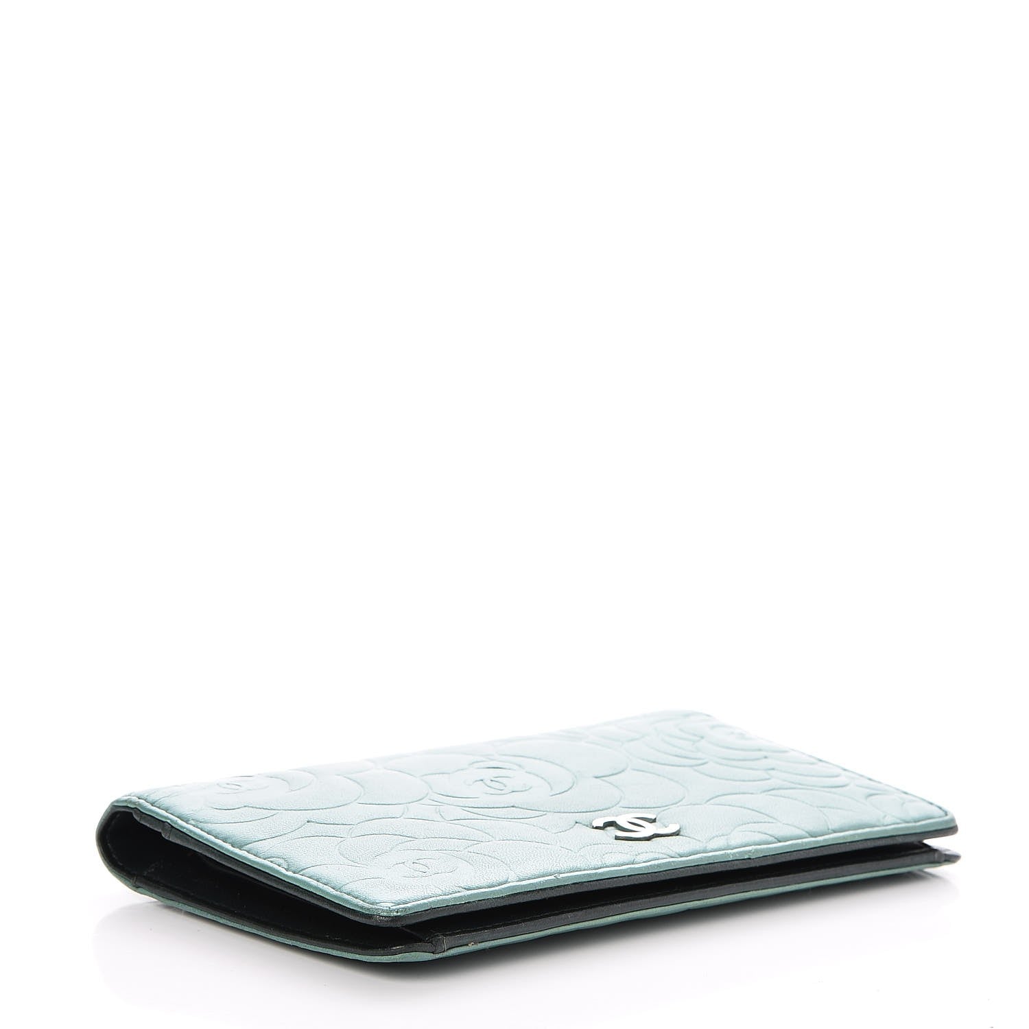 Chanel Lambskin Camellia Embossed Yen Wallet Green 4 of 9