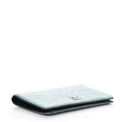 Chanel Lambskin Camellia Embossed Yen Wallet Green 4 of 9