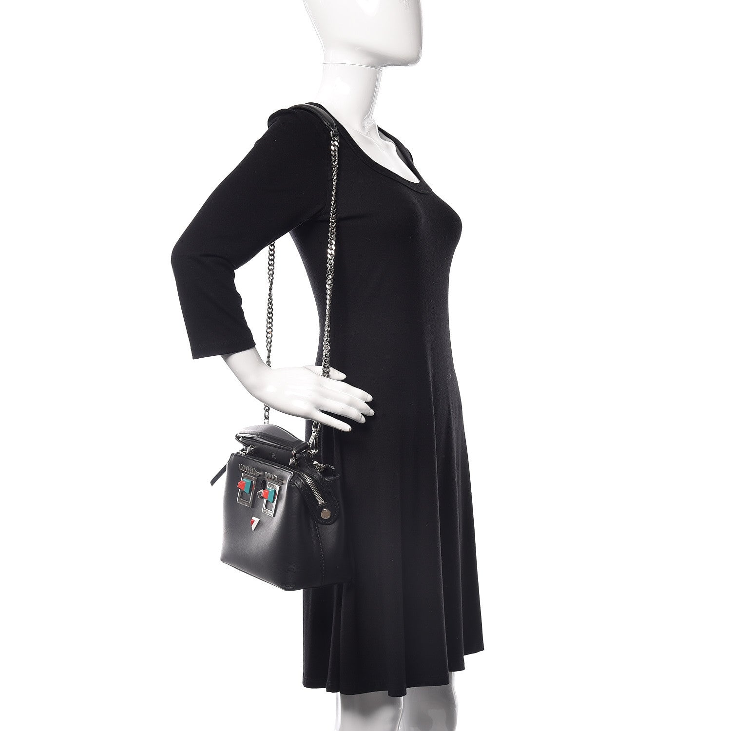 Fendi Vitello Baltico Hypnoteyes Studded Small Dotcom Click Chain Satchel Black 2 of 15