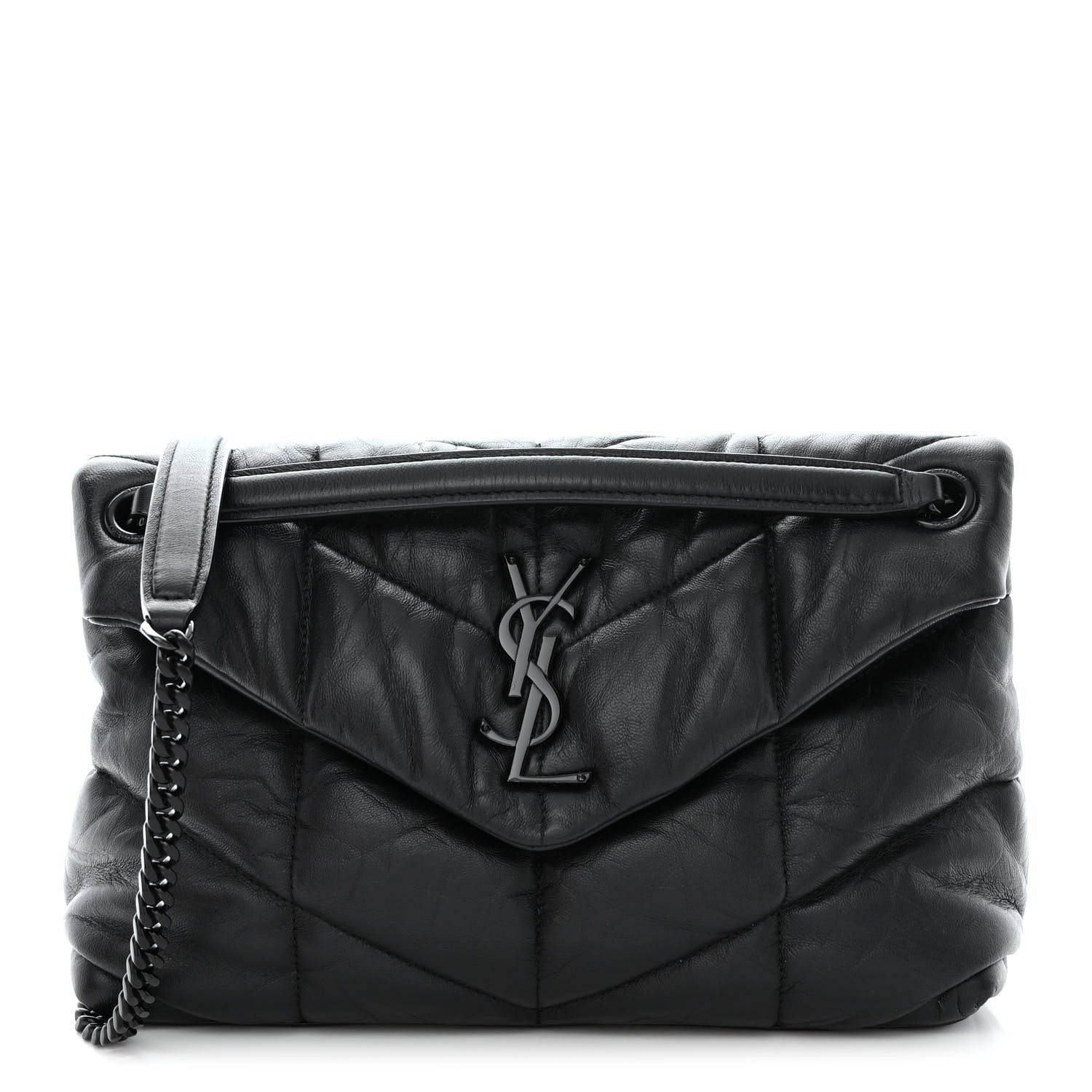 Saint Laurent Lambskin Quilted Monogram Monochrome Small Loulou Puffer Chain Satchel Black 1 of 10