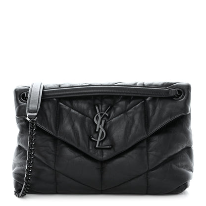 Saint Laurent Lambskin Quilted Monogram Monochrome Small Loulou Puffer Chain Satchel Black 1 of 10