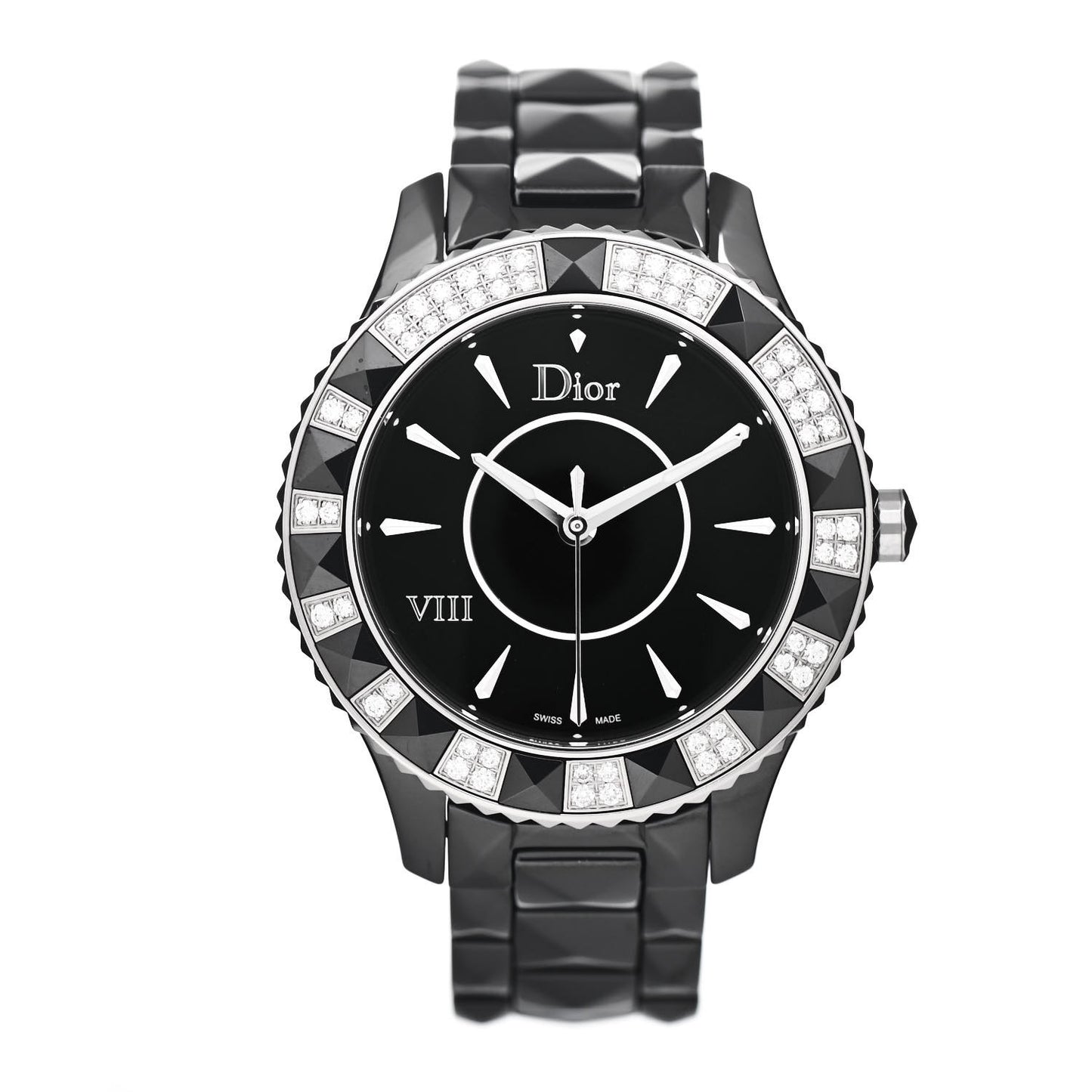 Stainless Steel Ceramic Diamond 38mm Dior VIII Quartz Watch Black