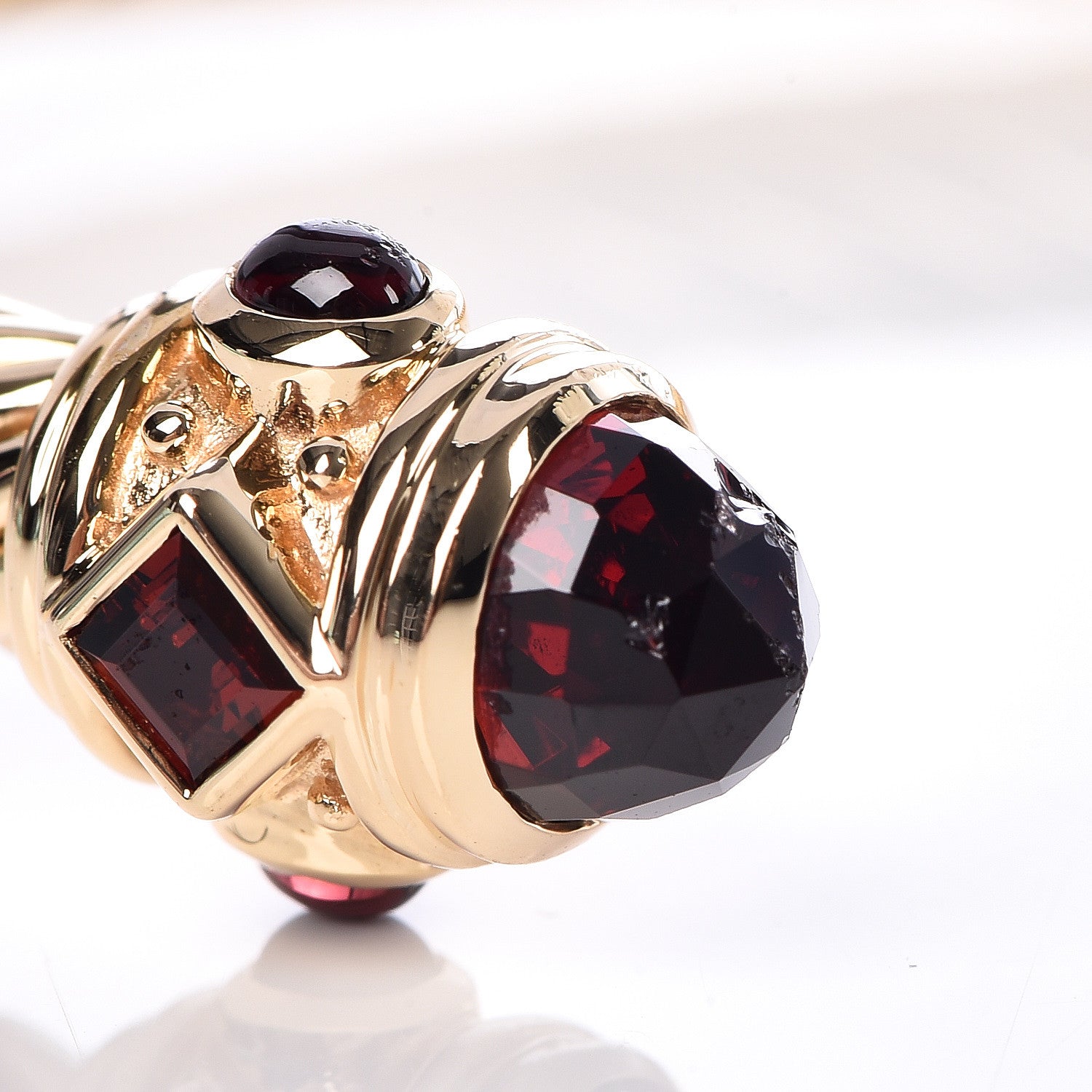 David Yurman 18K Yellow Gold Garnet 5mm Renaissance Bracelet 5 of 6
