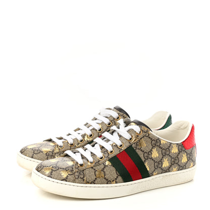 Gucci GG Supreme Monogram Bees Ayers Web Womens Ace Sneakers 37 Beige Oro Green Red 3 of 10