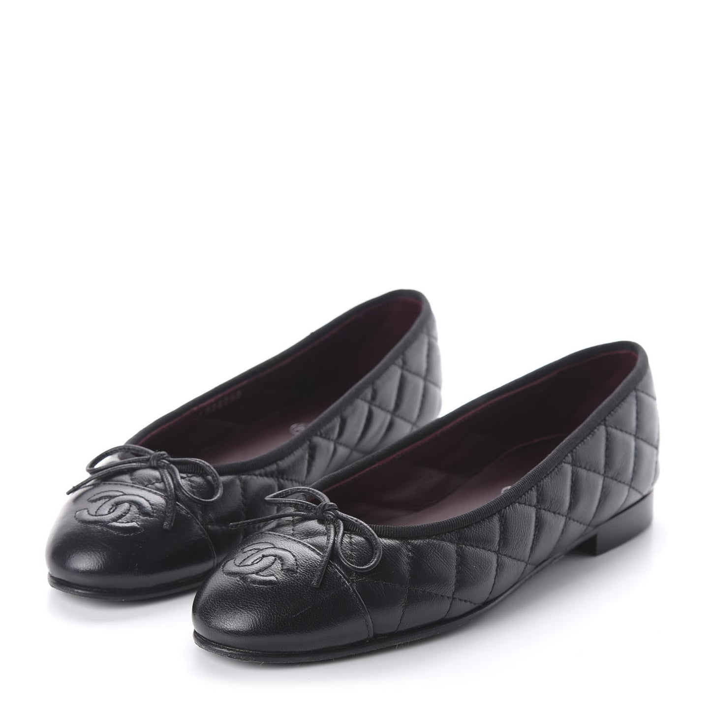 Aged Calfskin Quilted Cap Toe Ballerina Flats 35 Black
