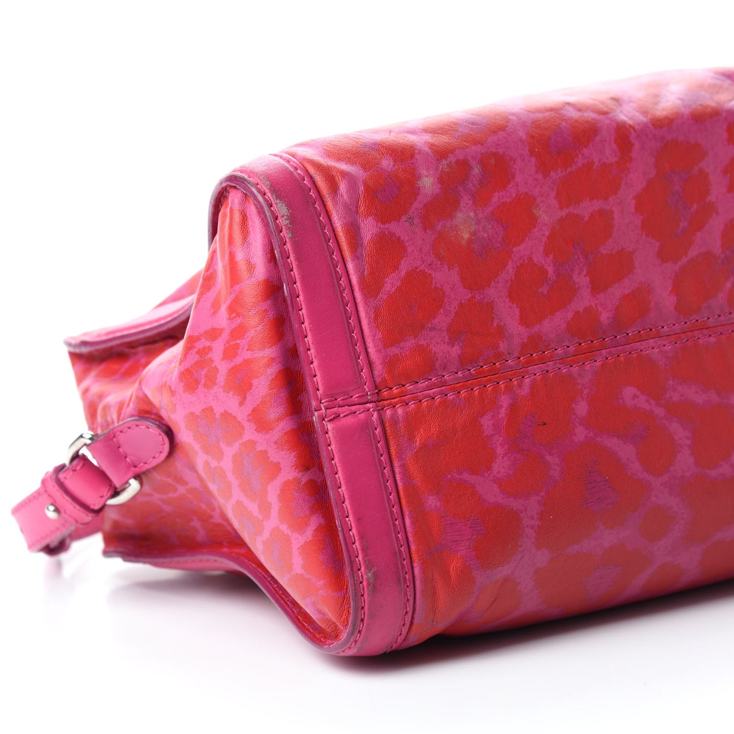 Calfskin Leopard Print Small Skull Padlock Zip Around Tote Pink