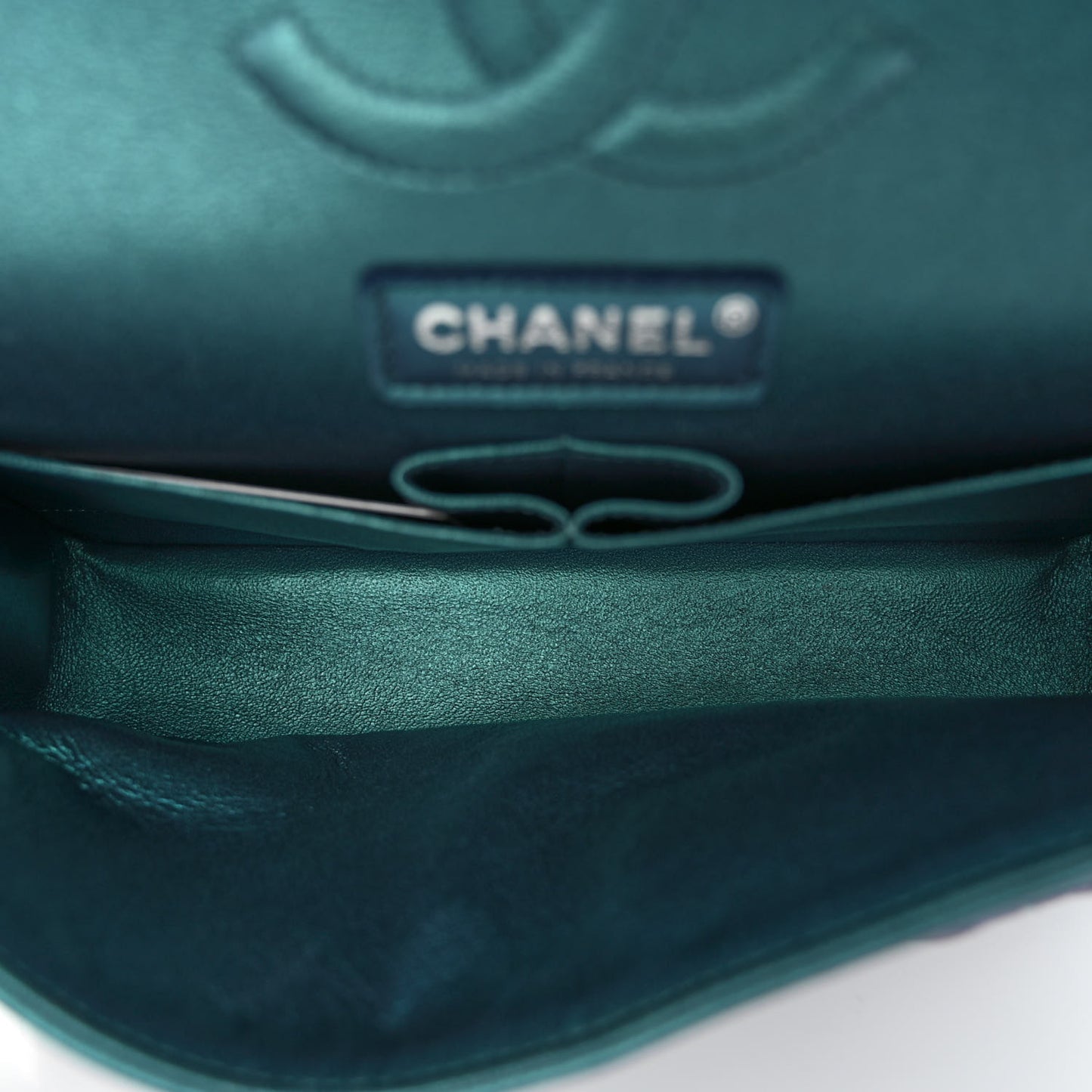 Metallic Lambskin Quilted Medium Double Flap Turquoise