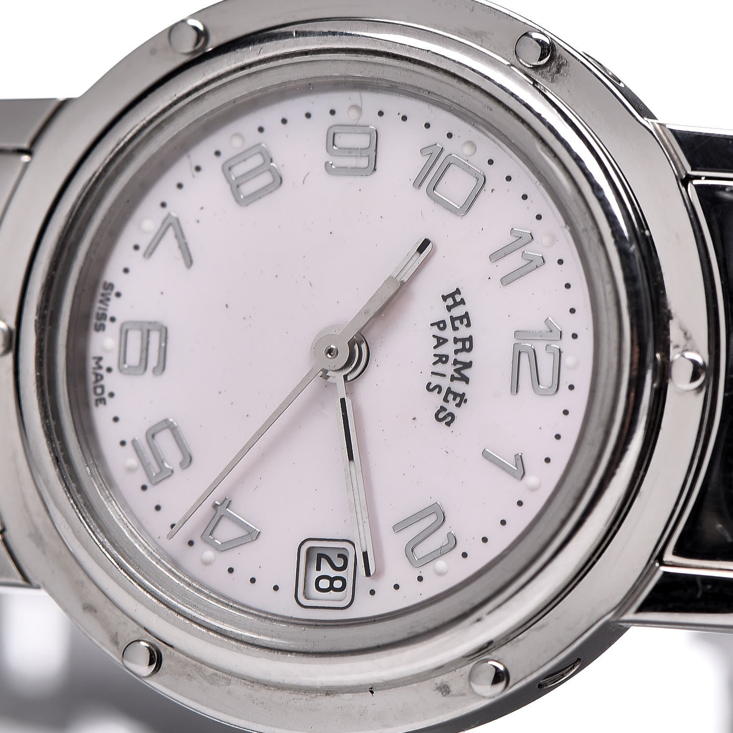 Hermes Stainless Steel Pink Mother of Pearl 24mm Clipper Quartz Watch 8 of 9